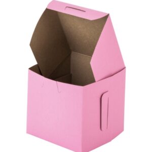 4" x 4" x 4" Pink Cupcake / Muffin Box with 1 Slot Reversible Insert - 10/Pack
