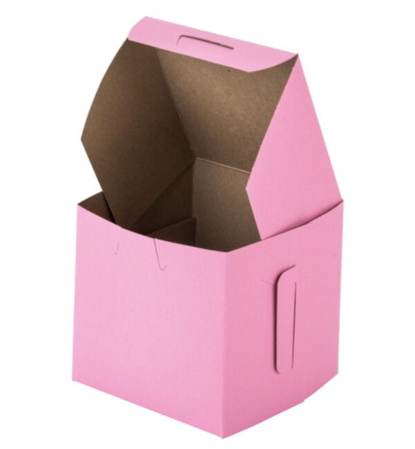 4" x 4" x 4" Pink Cupcake / Muffin Box with 1 Slot Reversible Insert - 10/Pack