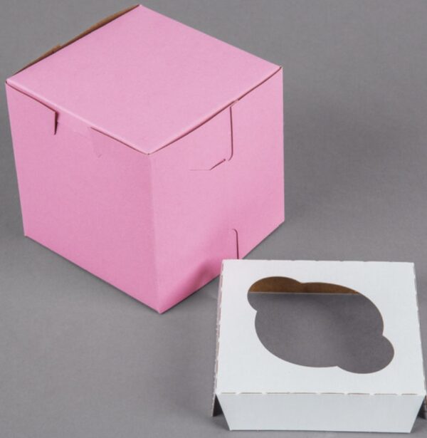4" x 4" x 4" Pink Cupcake / Muffin Box with 1 Slot Reversible Insert - 10/Pack - Image 3
