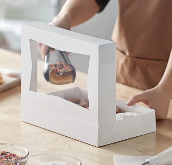 White Auto-Popup Window Donut / Bakery Box - 10/Pack  12" x 8" x 2 1/4" - Image 3